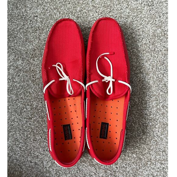 SWIMS Braided Lace Loafer Shoes Red Mesh Rubber Casual Slip On Mens Size 13 - Picture 1 of 11